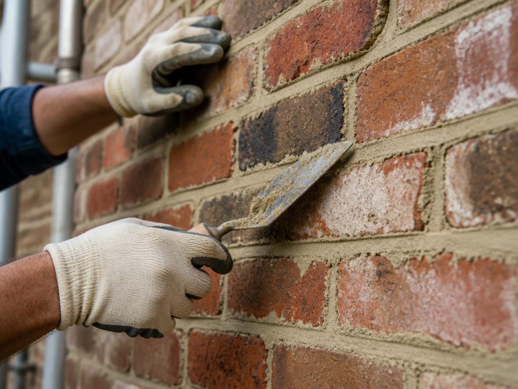 Voeger werkt nieuw voegwerk af in bestaand metselwerk